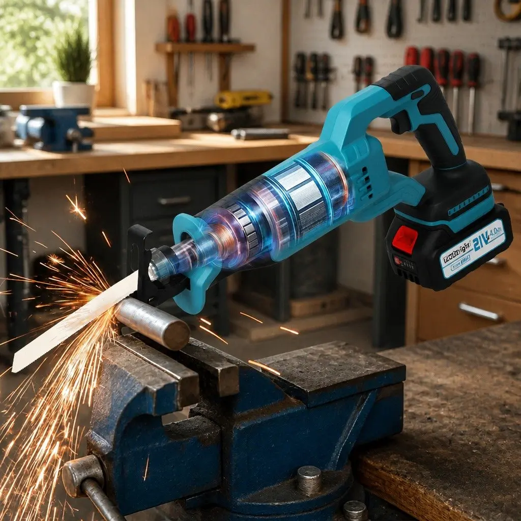 Cordless Reciprocating Saw Blue 21V Variable Speed Tool-Free Blade Change Ergonomic Grip