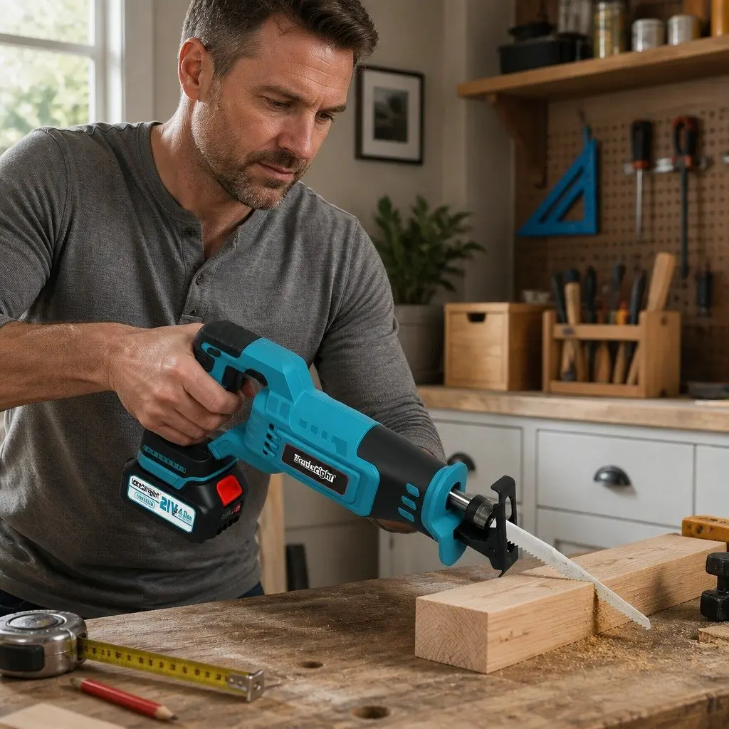 Cordless Reciprocating Saw Blue 21V Variable Speed Tool-Free Blade Change Ergonomic Grip