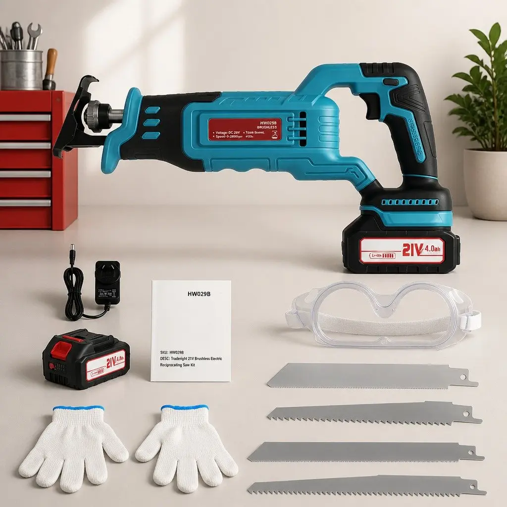 Cordless Reciprocating Saw Blue 21V Variable Speed Tool-Free Blade Change Ergonomic Grip