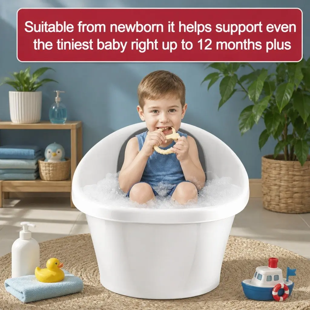 Baby Bath Tub Black 60cm Soft Foam Backrest Bum Bump Support for Newborn 12 Months