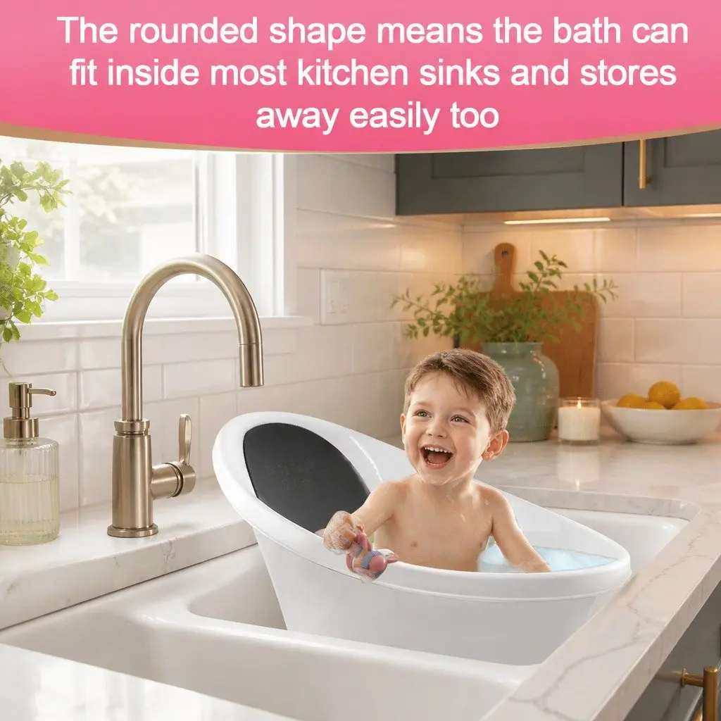 Baby Bath Tub Black 60cm Soft Foam Backrest Bum Bump Support for Newborn 12 Months