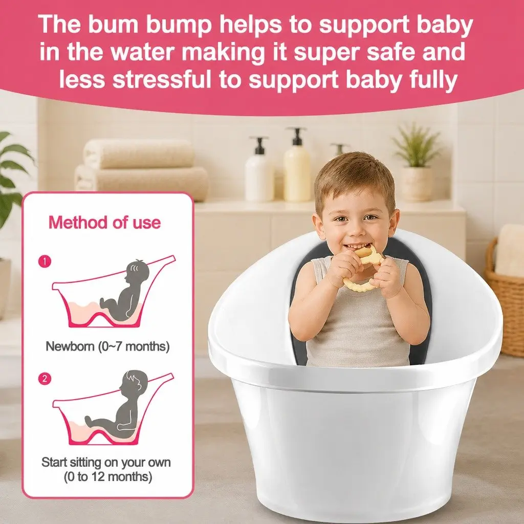 Baby Bath Tub Black 60cm Soft Foam Backrest Bum Bump Support for Newborn 12 Months