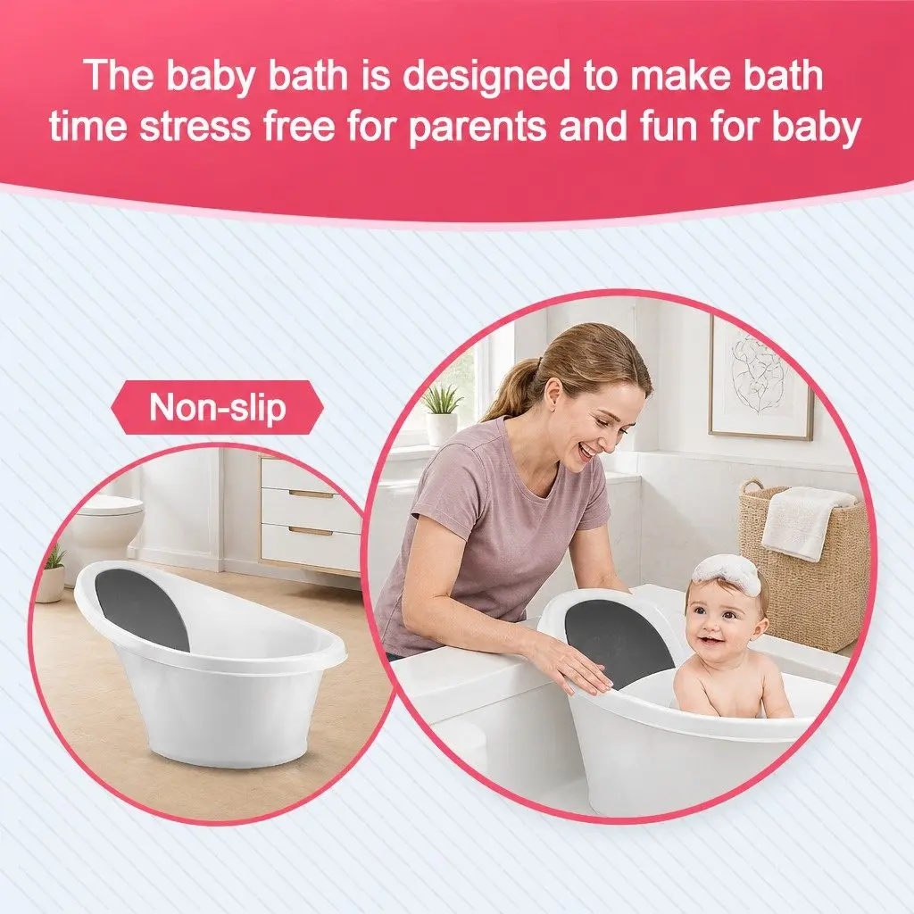 Baby Bath Tub Black 60cm Soft Foam Backrest Bum Bump Support for Newborn 12 Months