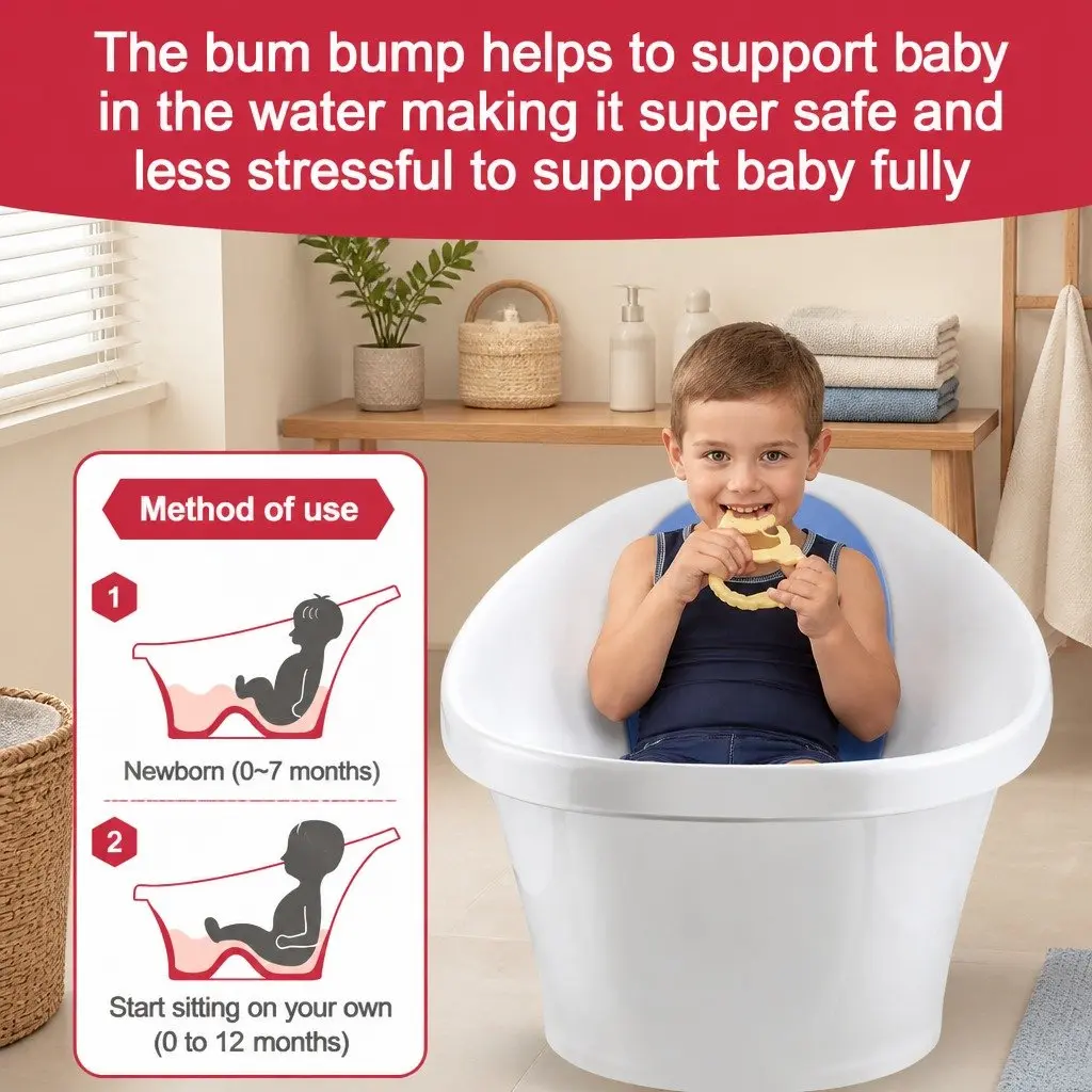 Baby Bath Tub with Backrest and Bum Bump Support for Newborns to 12 Months