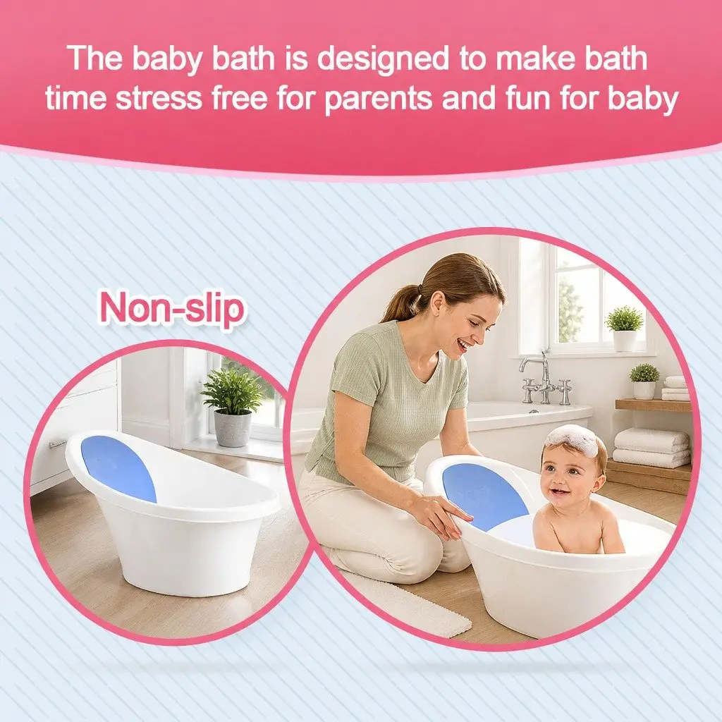 Baby Bath Tub with Backrest and Bum Bump Support for Newborns to 12 Months