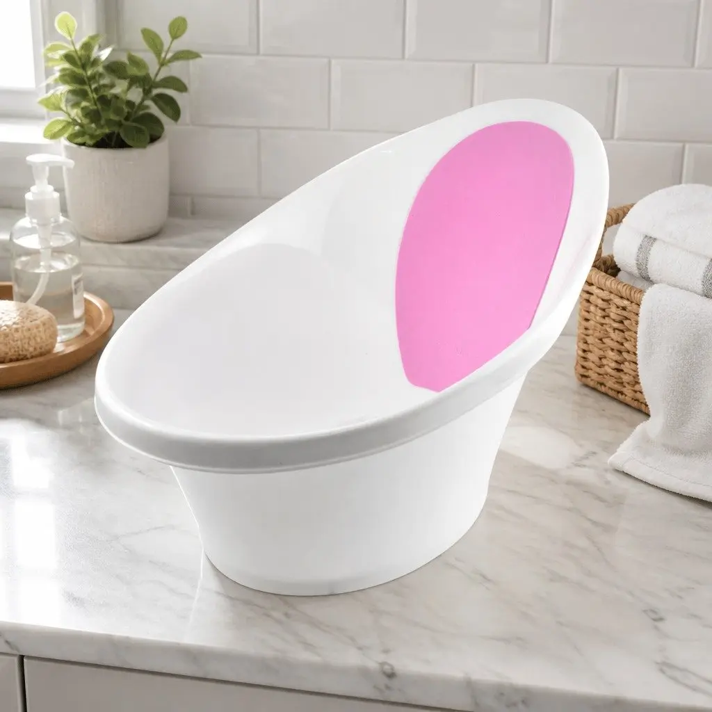 Baby Bath Tub with Backrest & Bum Bump Support for Newborn to 12 Months Pink