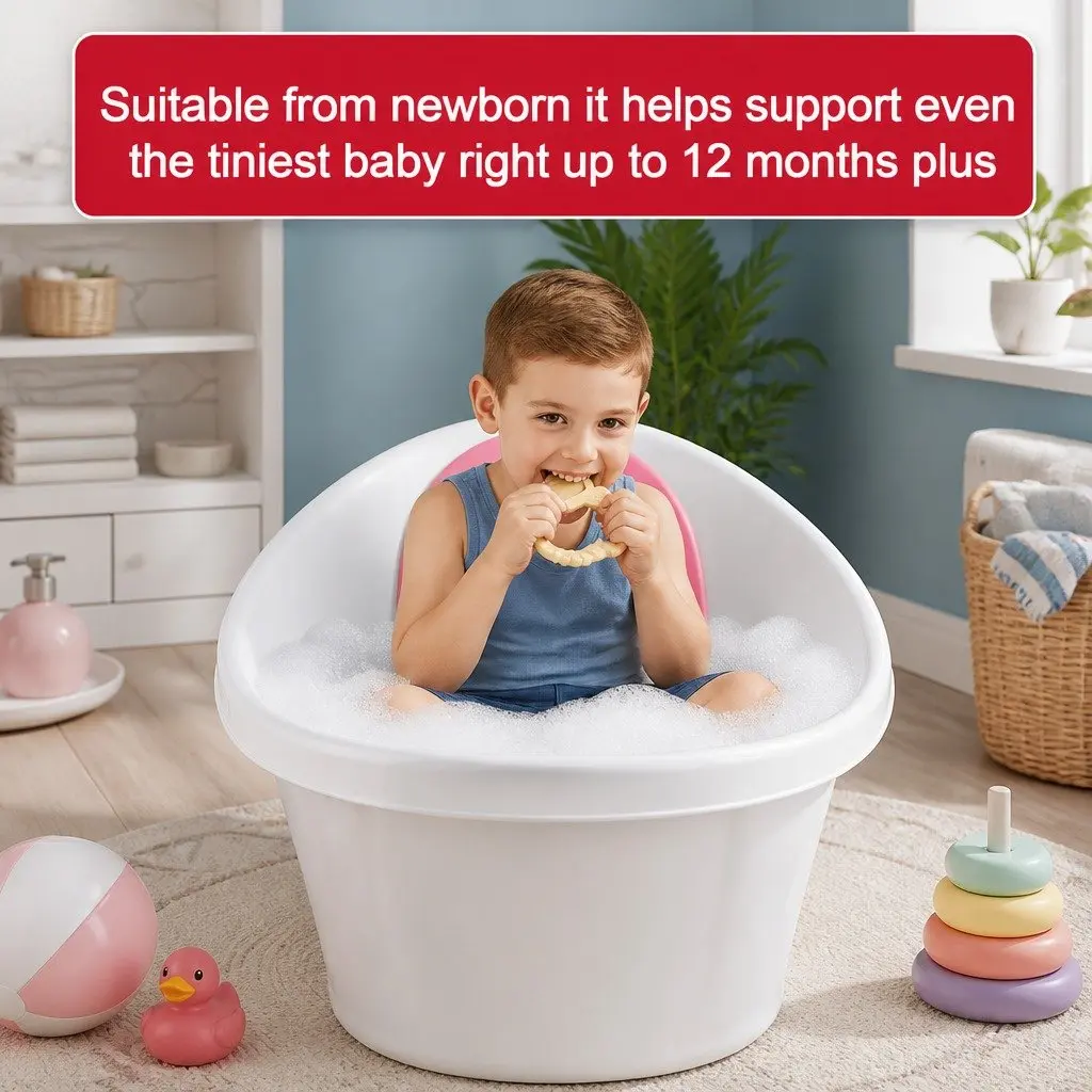 Baby Bath Tub with Backrest & Bum Bump Support for Newborn to 12 Months Pink