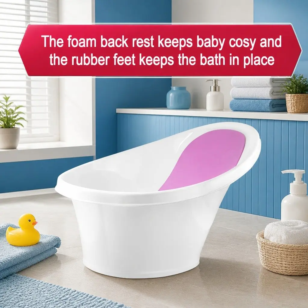 Baby Bath Tub with Backrest & Bum Bump Support for Newborn to 12 Months Pink
