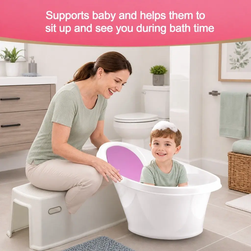 Baby Bath Tub with Backrest & Bum Bump Support for Newborn to 12 Months Pink