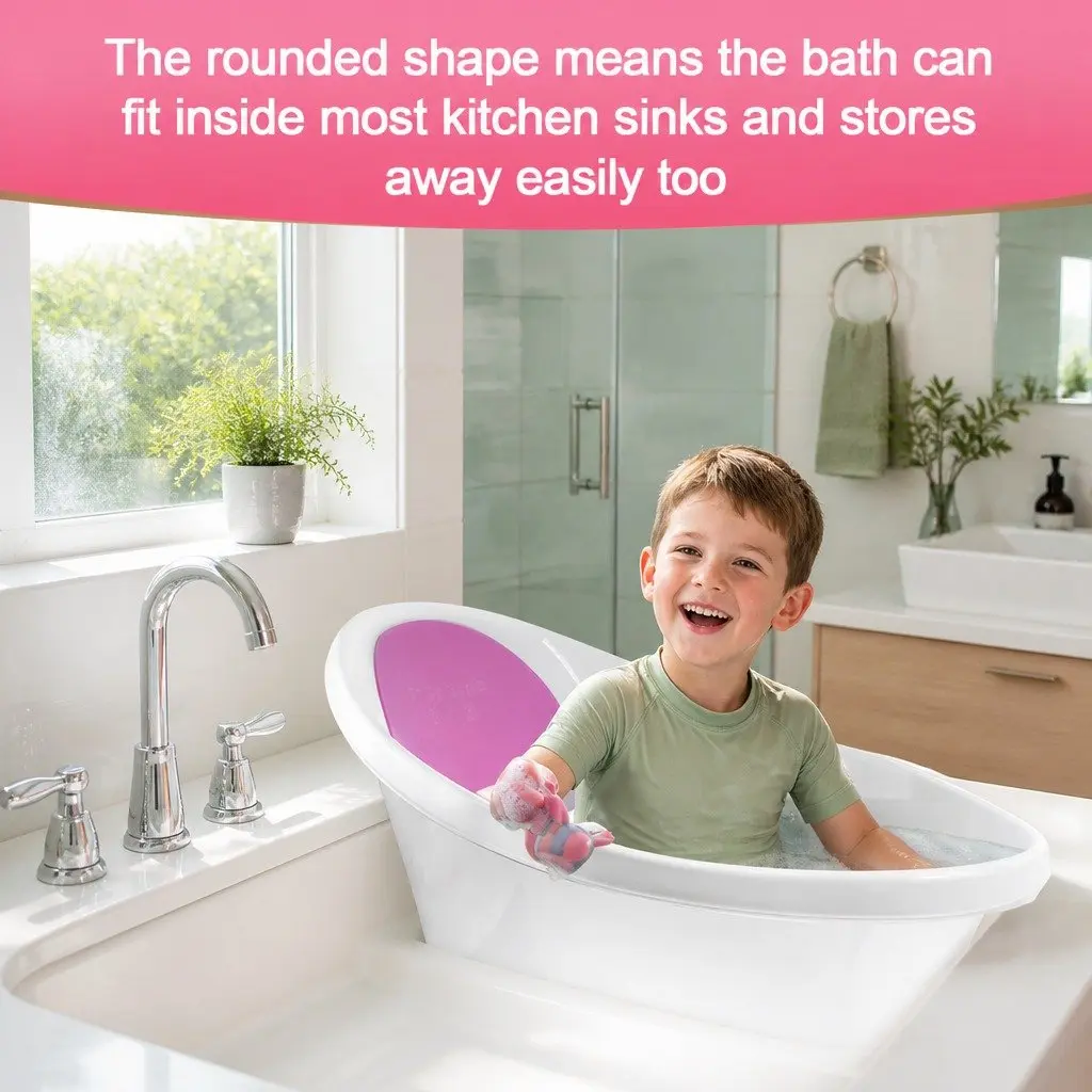 Baby Bath Tub with Backrest & Bum Bump Support for Newborn to 12 Months Pink