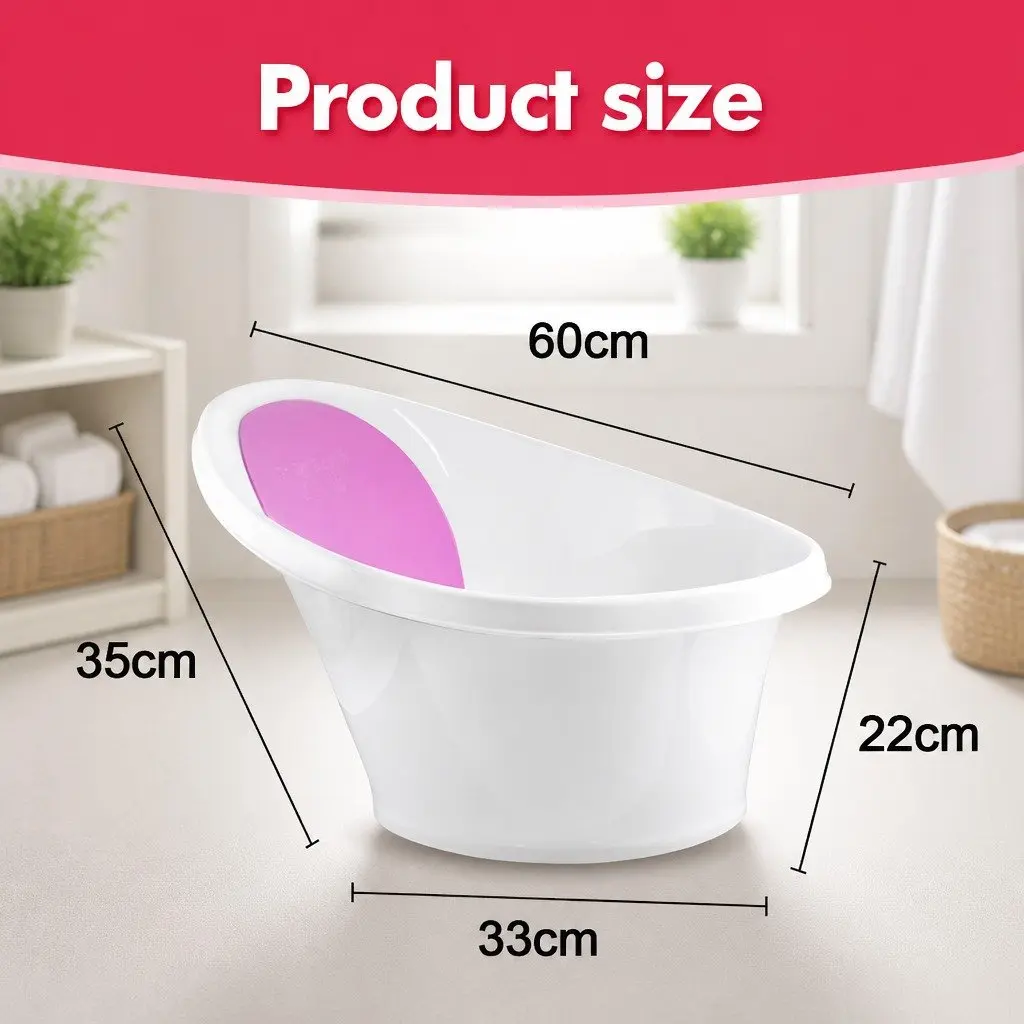 Baby Bath Tub with Backrest & Bum Bump Support for Newborn to 12 Months Pink