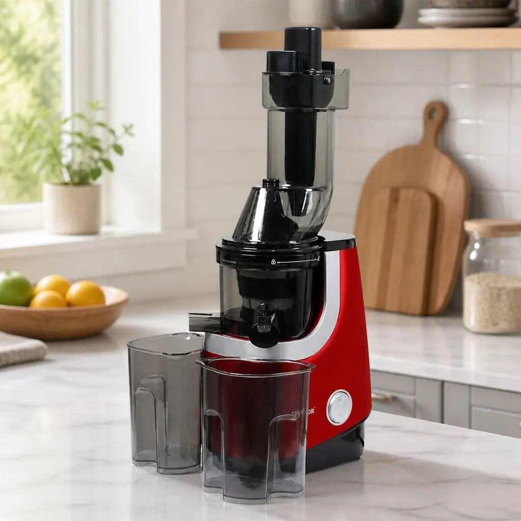Cold Press Slow Juicer Black Red 200W Low Speed Masticating Technology Whole Fruit Extractor