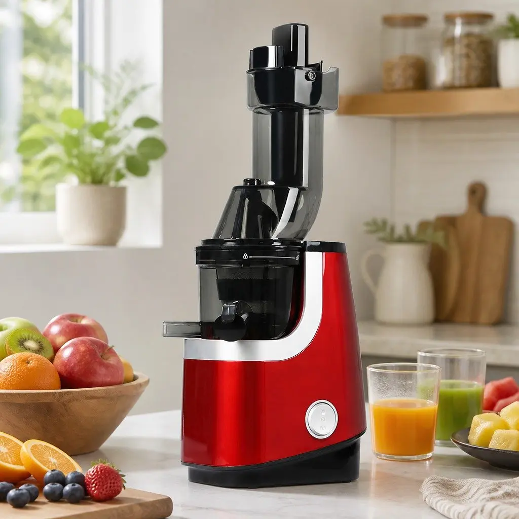 Cold Press Slow Juicer Black Red 200W Low Speed Masticating Technology Whole Fruit Extractor