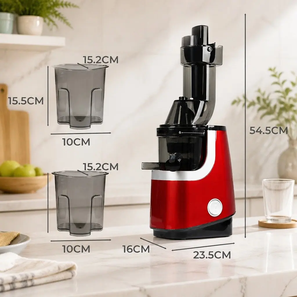 Cold Press Slow Juicer Black Red 200W Low Speed Masticating Technology Whole Fruit Extractor