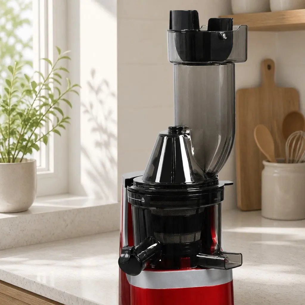 Cold Press Slow Juicer Black Red 200W Low Speed Masticating Technology Whole Fruit Extractor