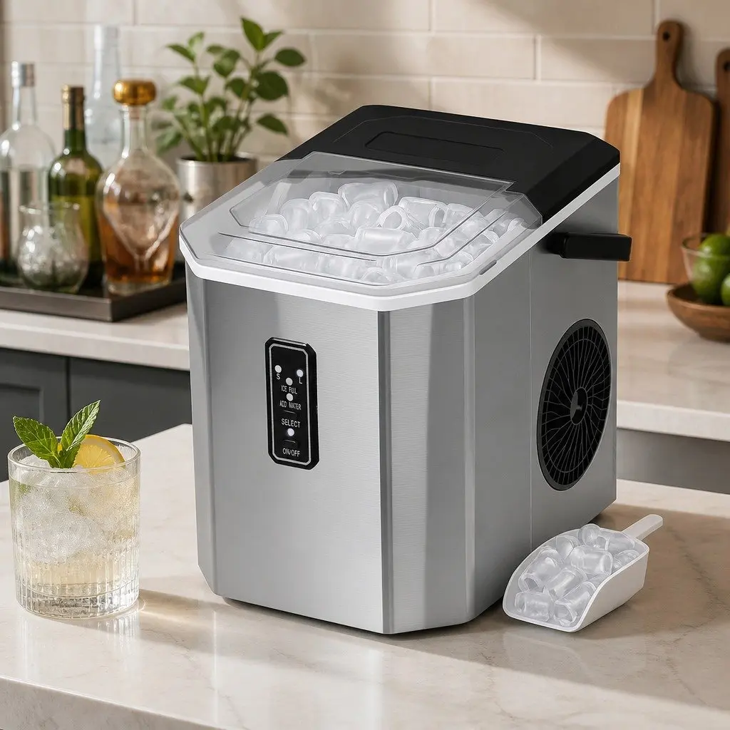 Portable Ice Maker Machine Silver Countertop 12kg Daily Output Rapid Bullet Ice Cubes