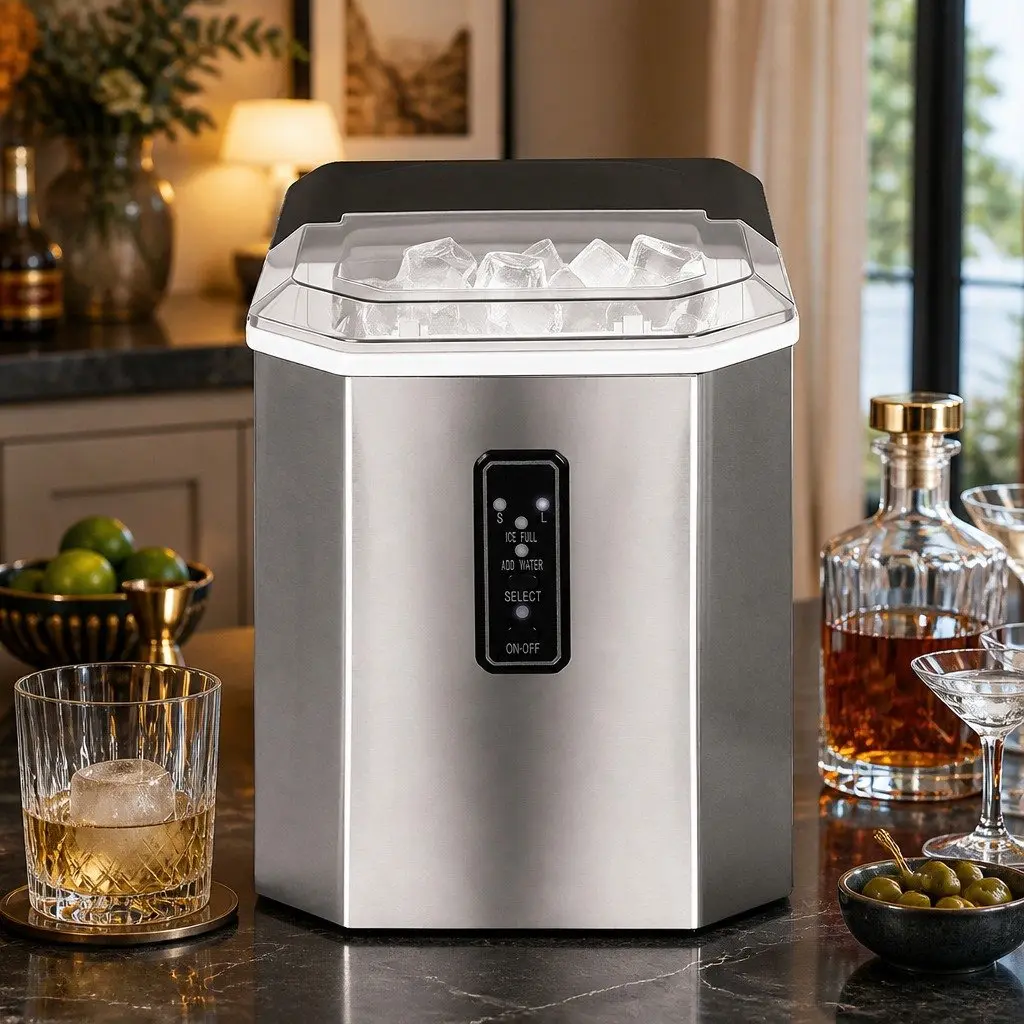 Portable Ice Maker Machine Silver Countertop 12kg Daily Output Rapid Bullet Ice Cubes
