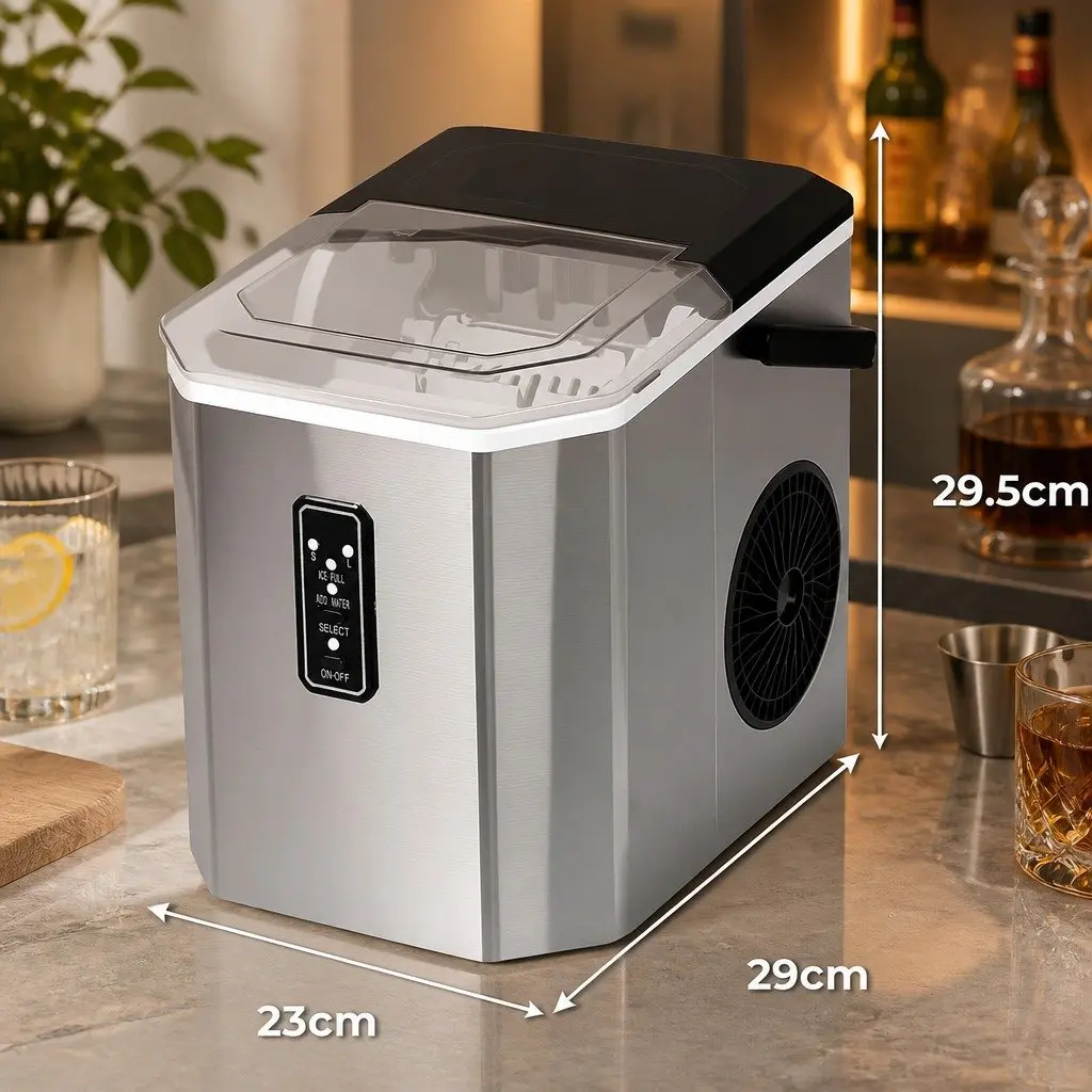 Portable Ice Maker Machine Silver Countertop 12kg Daily Output Rapid Bullet Ice Cubes