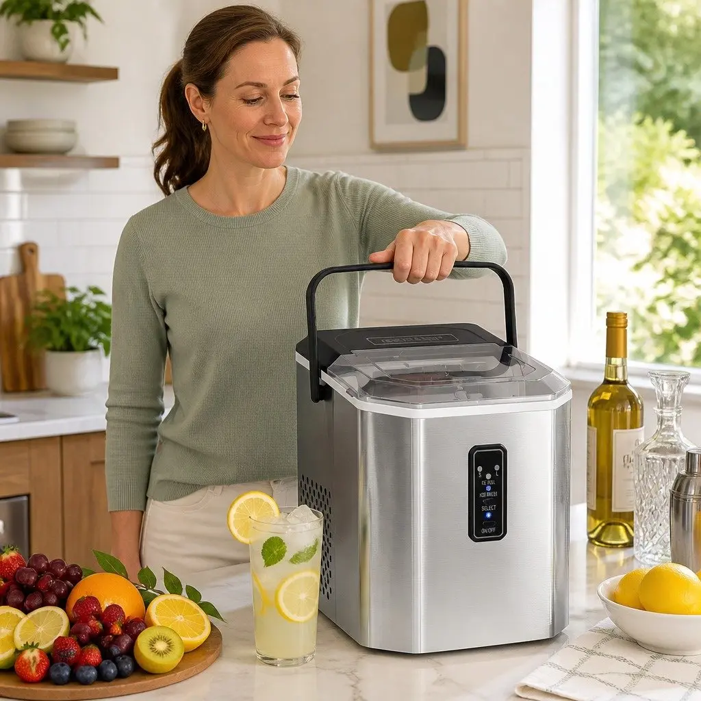 Portable Ice Maker Machine Silver Countertop 12kg Daily Output Rapid Bullet Ice Cubes