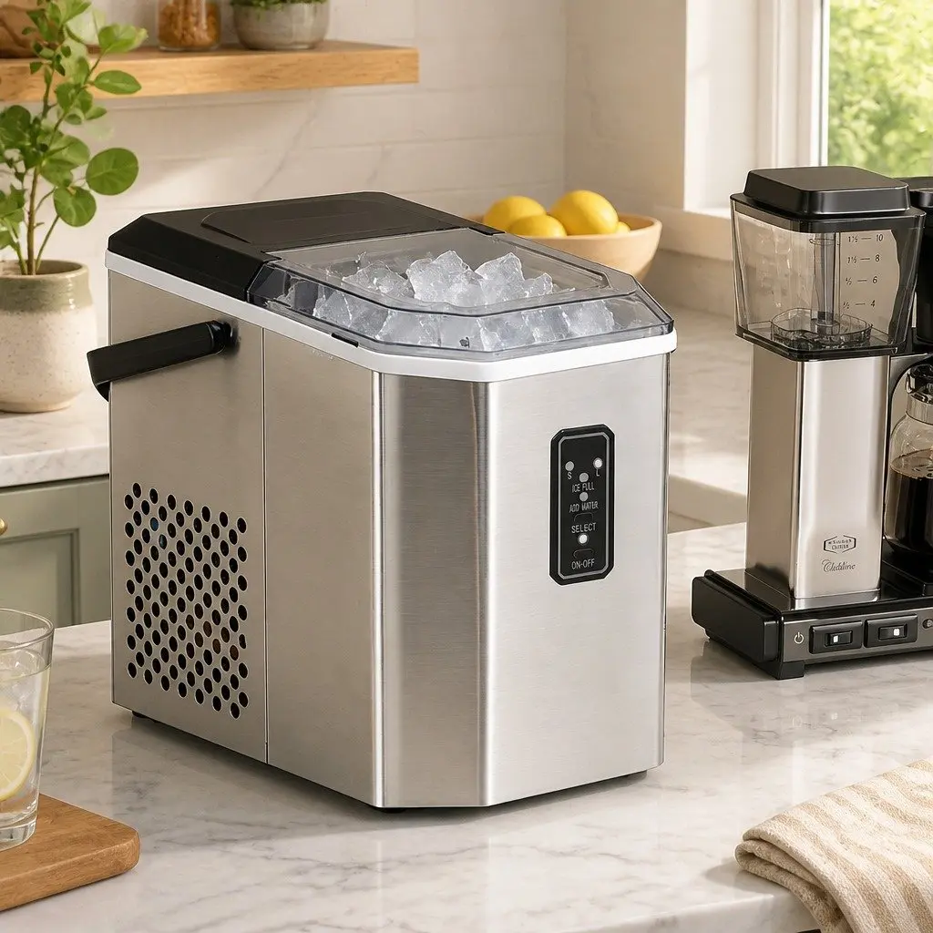 Portable Ice Maker Machine Silver Countertop 12kg Daily Output Rapid Bullet Ice Cubes