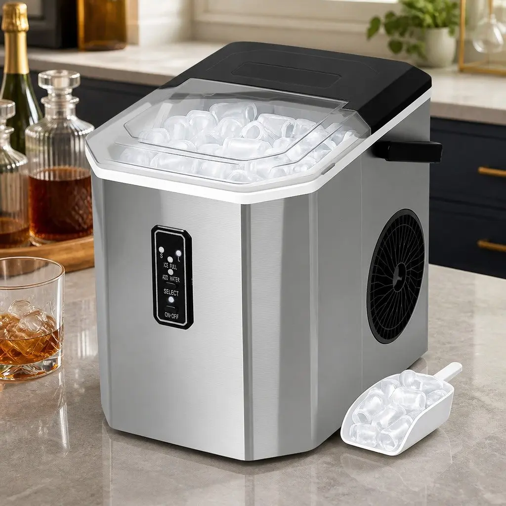 Portable Ice Maker Machine Silver Countertop 12kg Daily Output Rapid Bullet Ice Cubes
