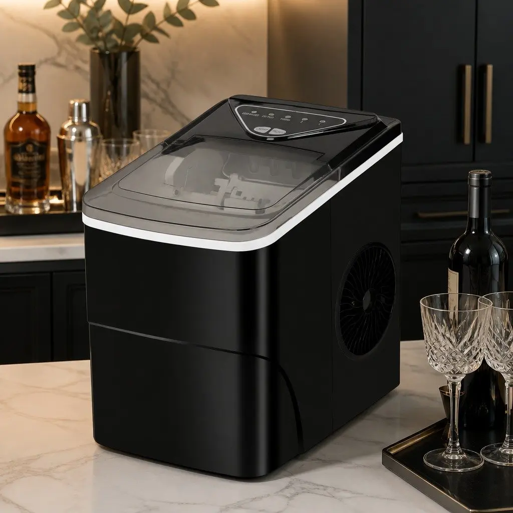 Portable Ice Maker Machine Black Compact Self Clean 15kg Daily Output Bullet Ice