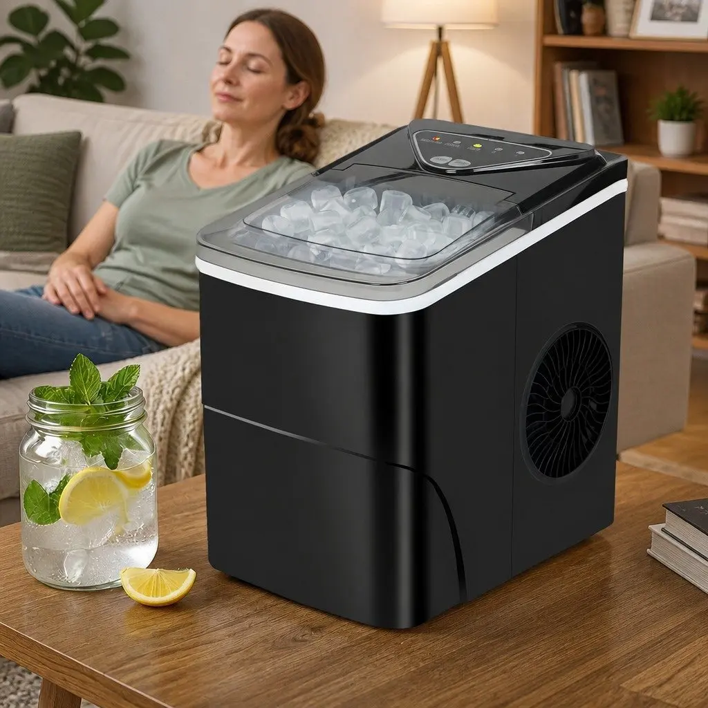 Portable Ice Maker Machine Black Compact Self Clean 15kg Daily Output Bullet Ice