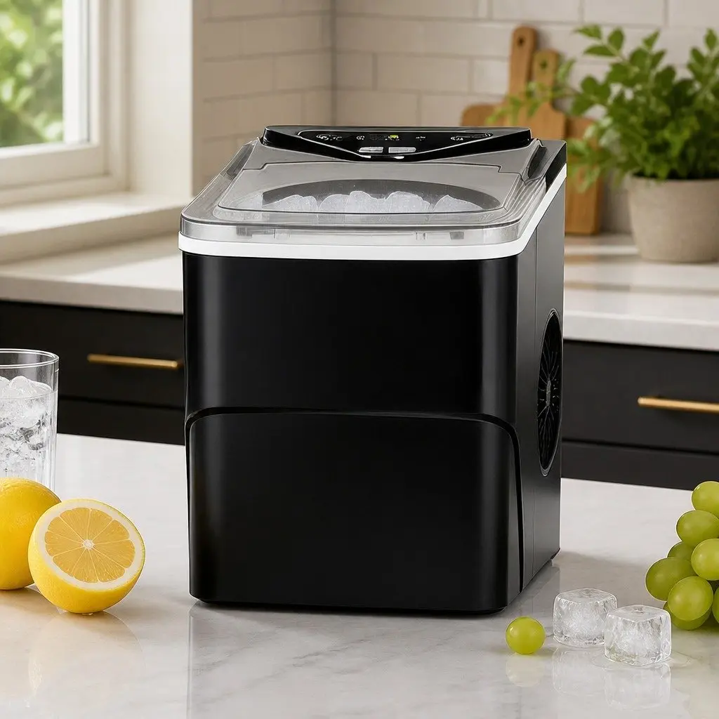 Portable Ice Maker Machine Black Compact Self Clean 15kg Daily Output Bullet Ice