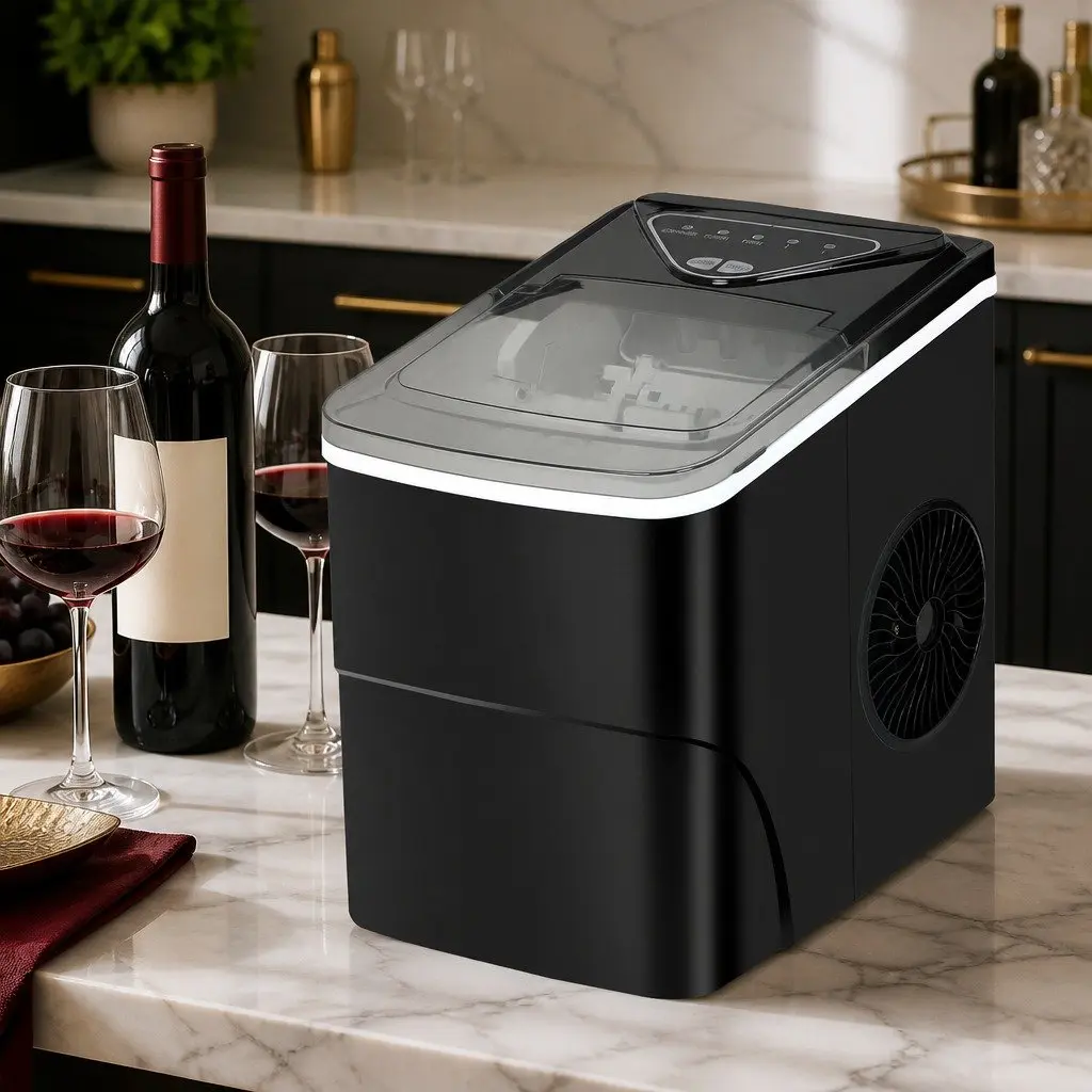 Portable Ice Maker Machine Black Compact Self Clean 15kg Daily Output Bullet Ice