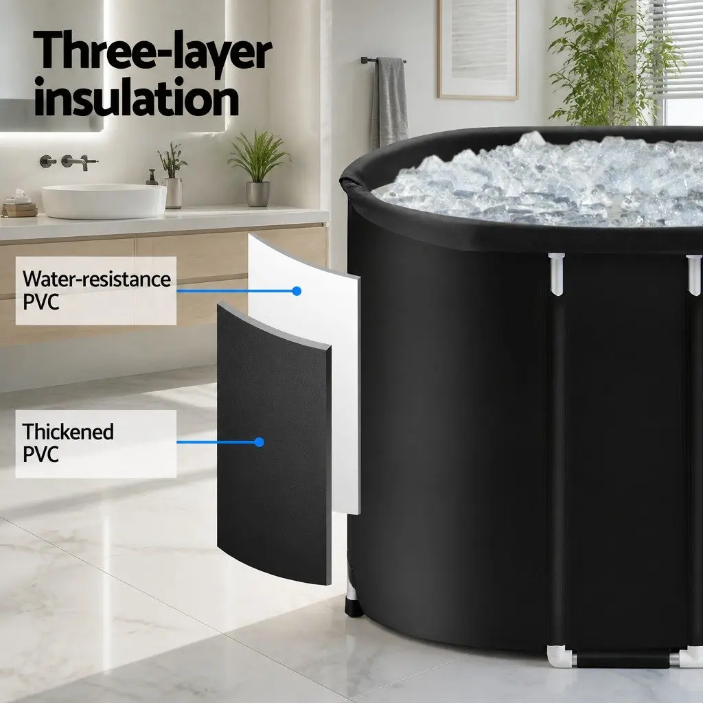 Inflatable Ice Bath Tub Black 120x70x70cm Portable Folding Bathtub for Cold Water Therapy