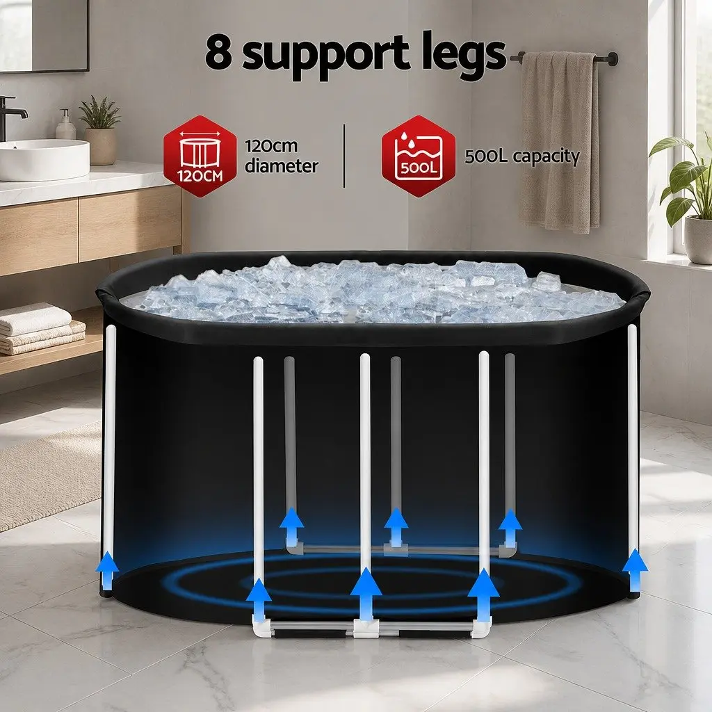 Inflatable Ice Bath Tub Black 120x70x70cm Portable Folding Bathtub for Cold Water Therapy