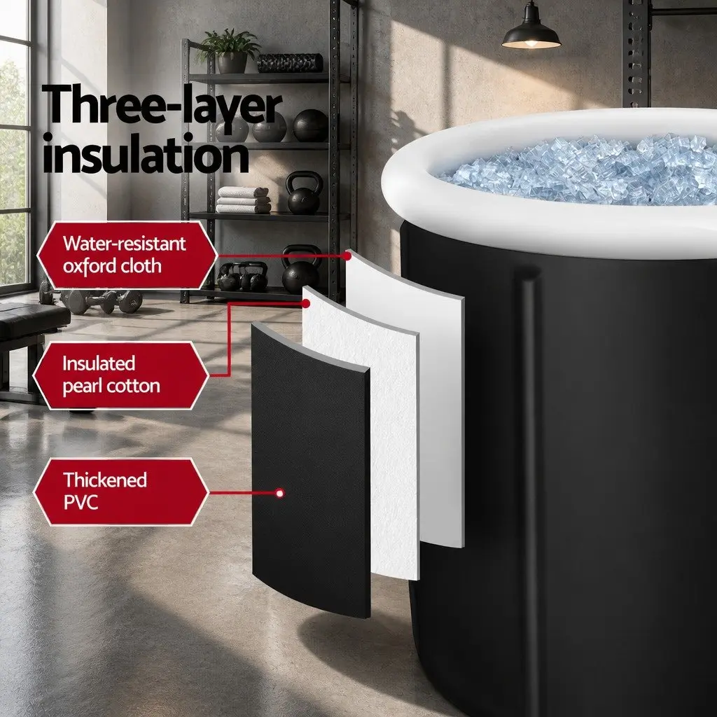 Inflatable Bathtub Black 75X75CM Portable Folding Ice Bath Tub for Spa Recovery Indoor
