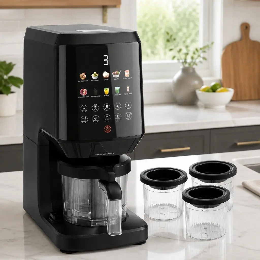 10-in-1 Ice Cream Maker Black Touch-Screen Interface Fast Processing Self-Cleaning