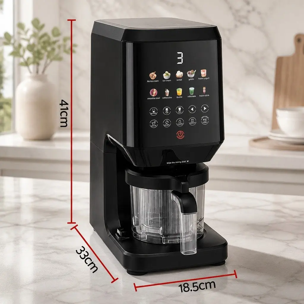 10-in-1 Ice Cream Maker Black Touch-Screen Interface Fast Processing Self-Cleaning