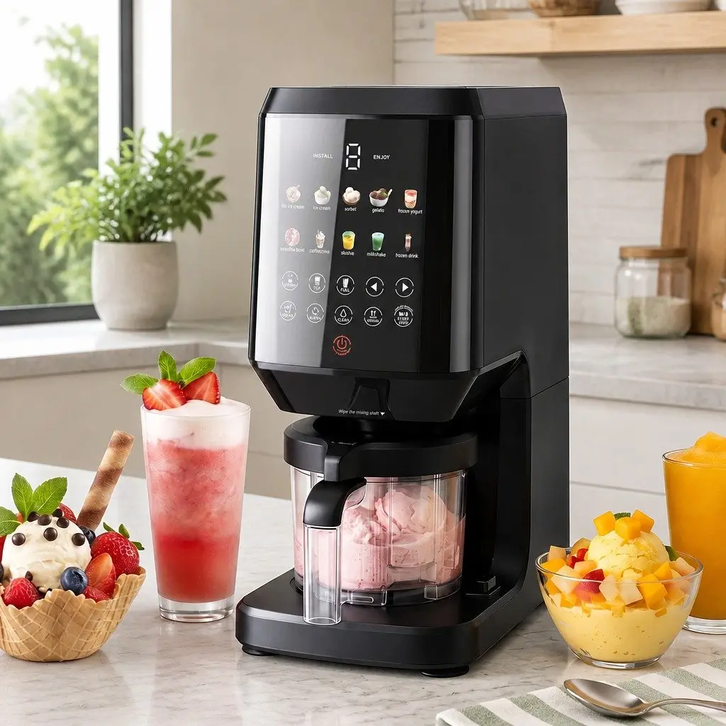 10-in-1 Ice Cream Maker Black Touch-Screen Interface Fast Processing Self-Cleaning