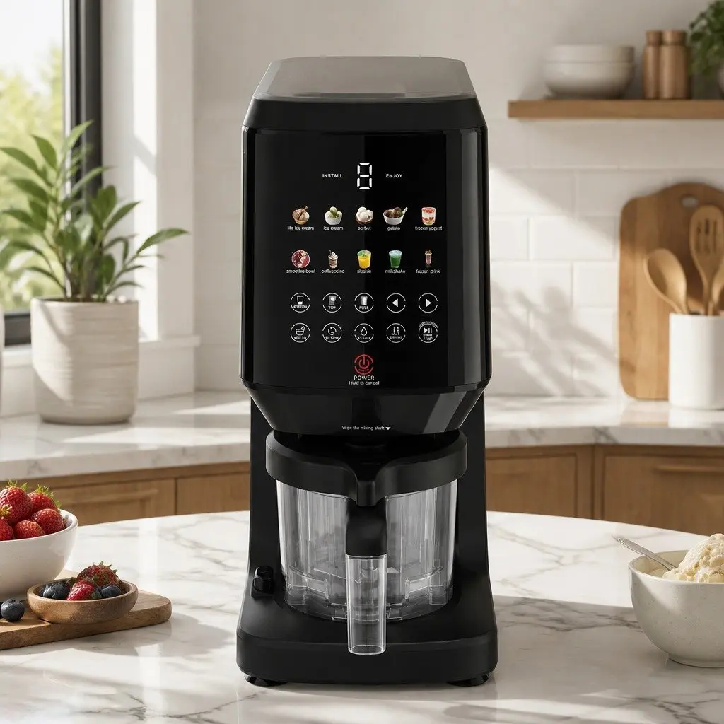 10-in-1 Ice Cream Maker Black Touch-Screen Interface Fast Processing Self-Cleaning