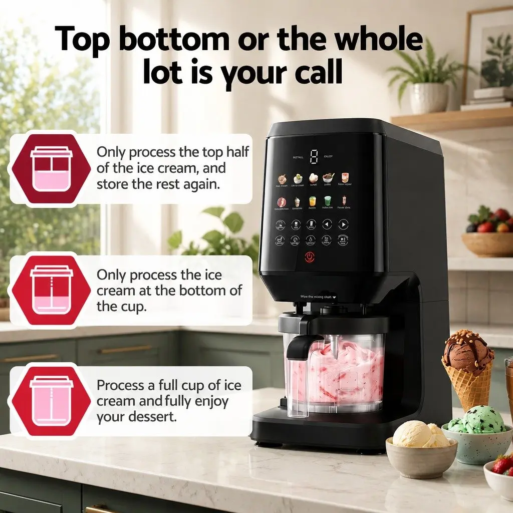 10-in-1 Ice Cream Maker Black Touch-Screen Interface Fast Processing Self-Cleaning