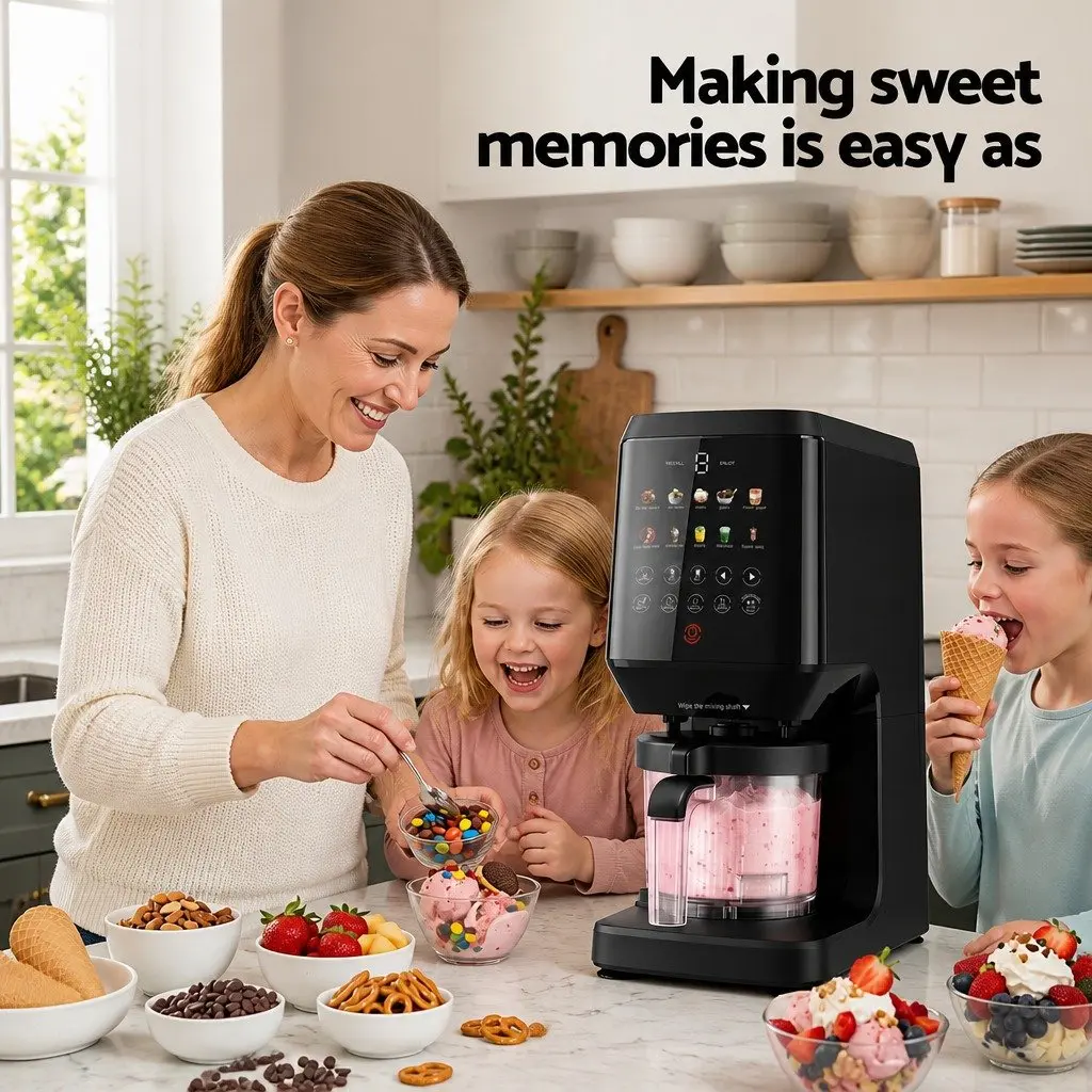 10-in-1 Ice Cream Maker Black Touch-Screen Interface Fast Processing Self-Cleaning