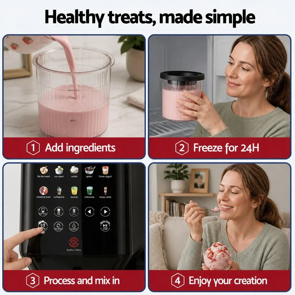 10-in-1 Ice Cream Maker Black Touch-Screen Interface Fast Processing Self-Cleaning