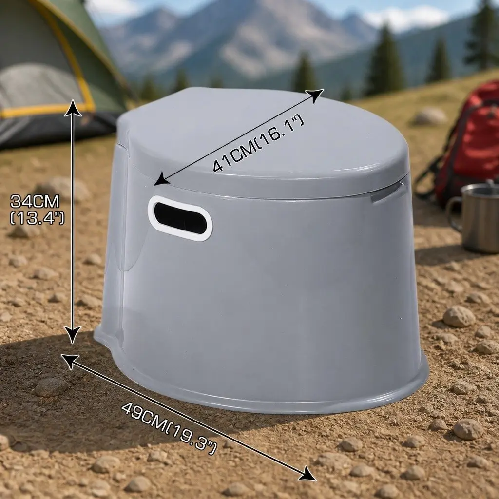 Portable Camping Toilet Grey 6L Capacity with Removable Waste Bucket and Handle