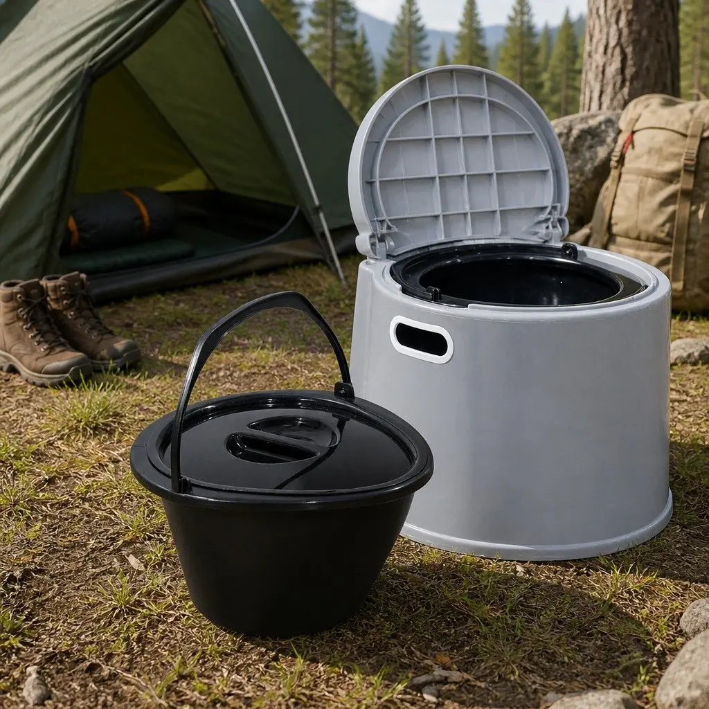 Portable Camping Toilet Grey 6L Capacity with Removable Waste Bucket and Handle