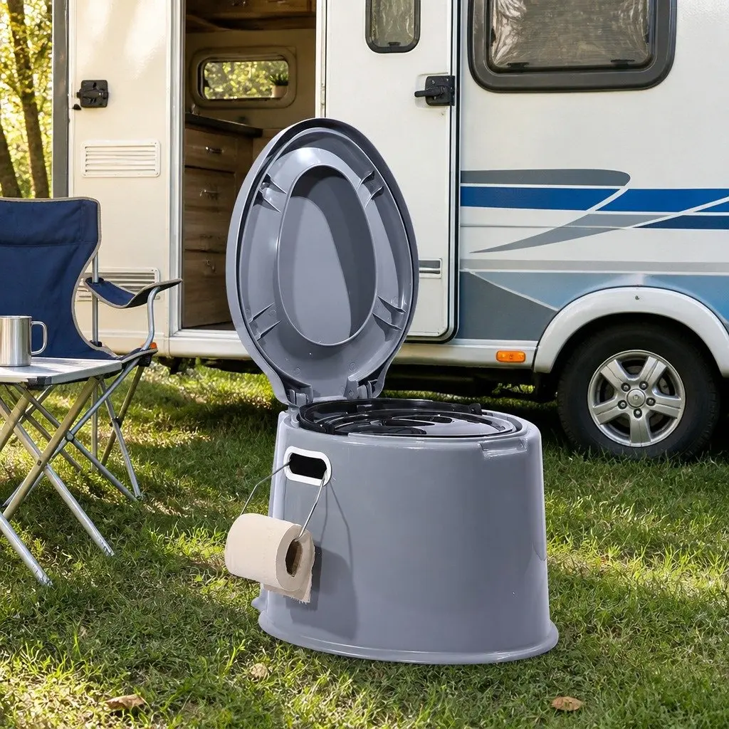 Portable Camping Toilet Grey 6L Capacity with Removable Waste Bucket and Handle