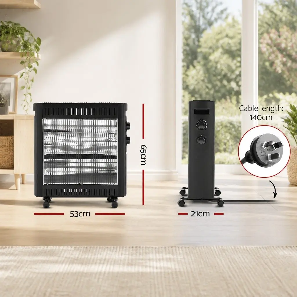 Electric Heater Black 2200W Portable Infrared Radiant Panel with Quartz Elements