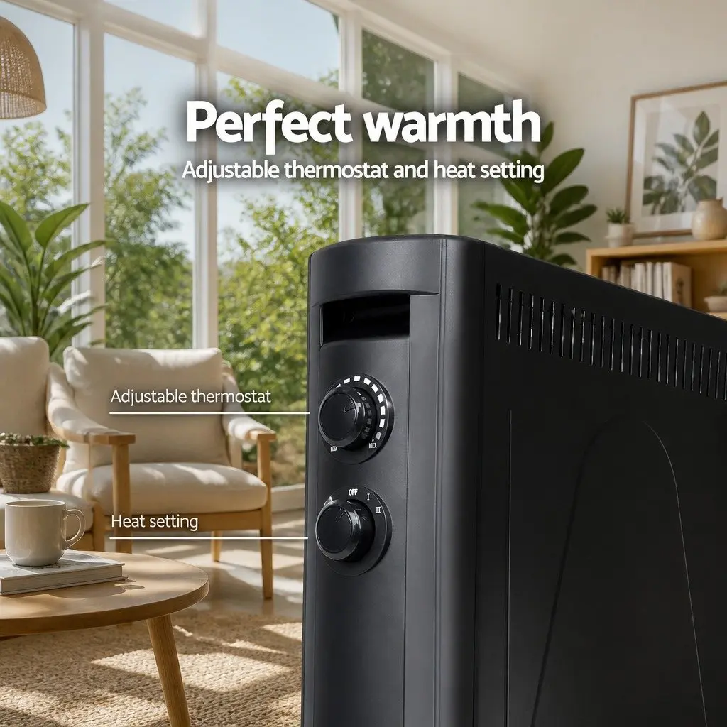 Electric Heater Black 2200W Portable Infrared Radiant Panel with Quartz Elements