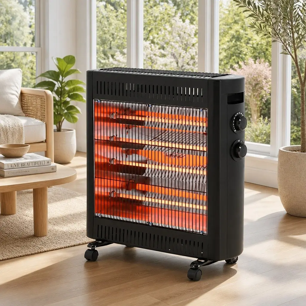 Electric Heater Black 2200W Portable Infrared Radiant Panel with Quartz Elements