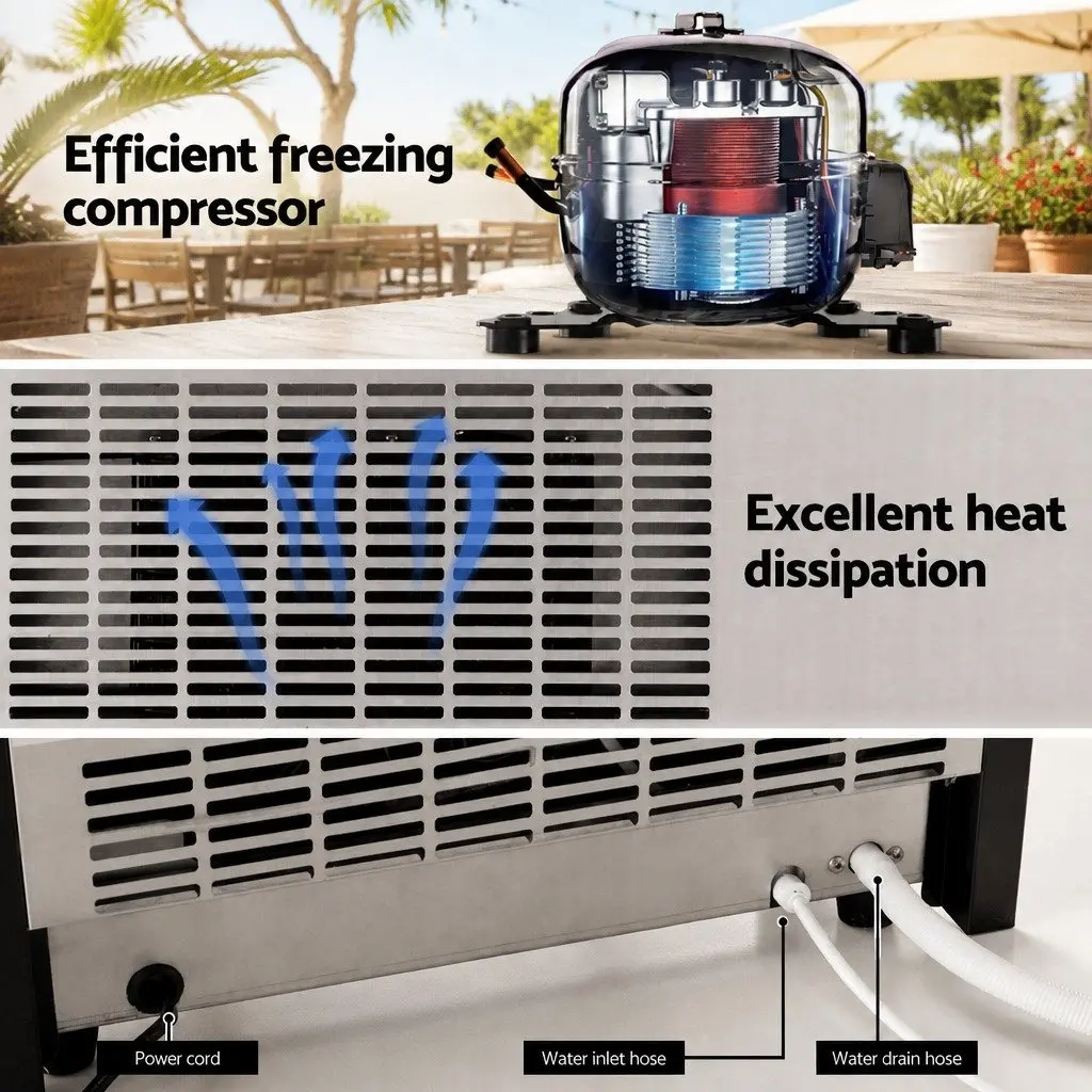 Commercial Ice Maker Machine Silver 45kg Daily Capacity Adjustable Cube Thickness LED Control Panel