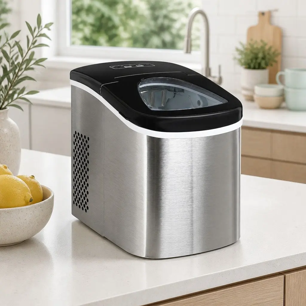 Ice Maker Silver 2.4L Portable Countertop Quick Freezing 9 Cubes per Cycle Bullet-shaped Ice