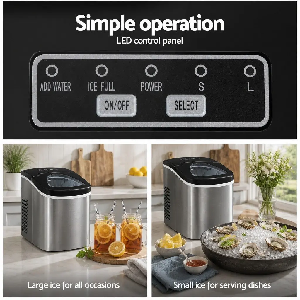 Ice Maker Silver 2.4L Portable Countertop Quick Freezing 9 Cubes per Cycle Bullet-shaped Ice