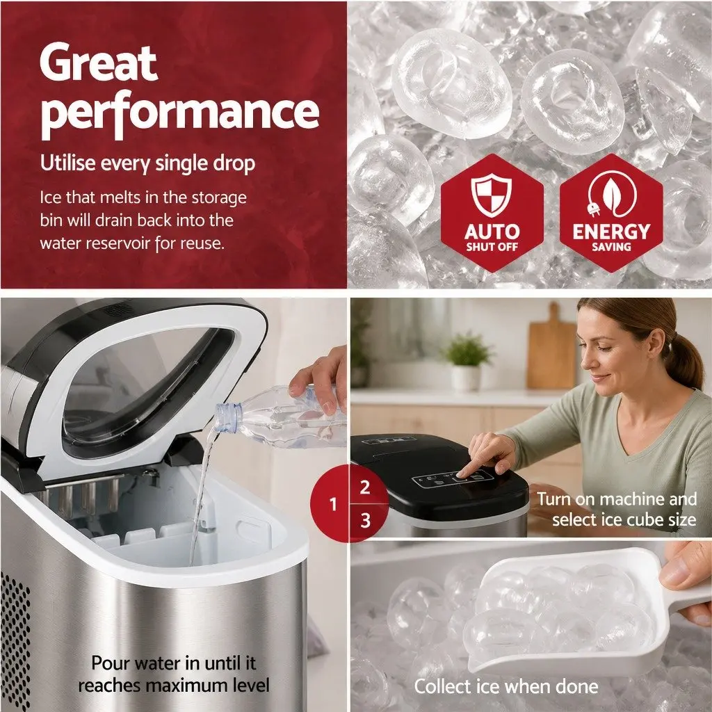 Ice Maker Silver 2.4L Portable Countertop Quick Freezing 9 Cubes per Cycle Bullet-shaped Ice