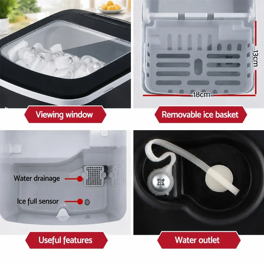 Ice Maker Black 2L Portable Compact Countertop Quick Easy Production